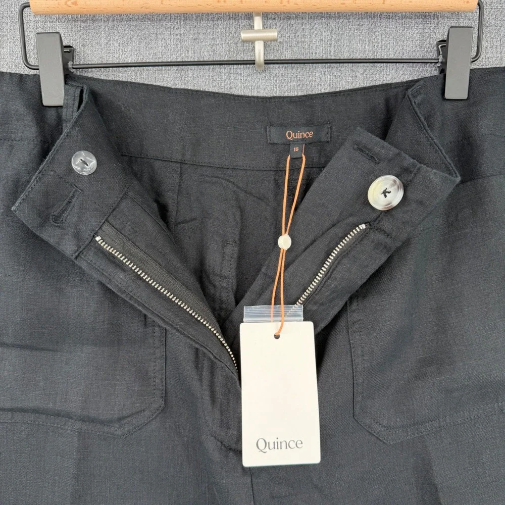 Quince European Linen Patch Pocket Wide Leg Pants Black 16 Minimalist Neutral